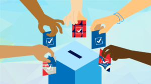 election voting hands ballot box